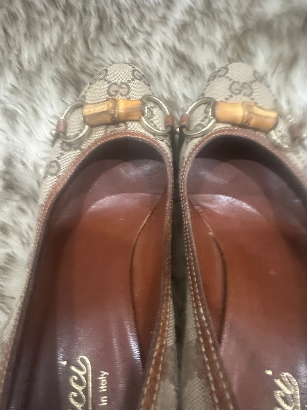 GUCCI Beige GG Canvas Bamboo Horsebit Women's Pumps classic streamlined style - Picture 11 of 13